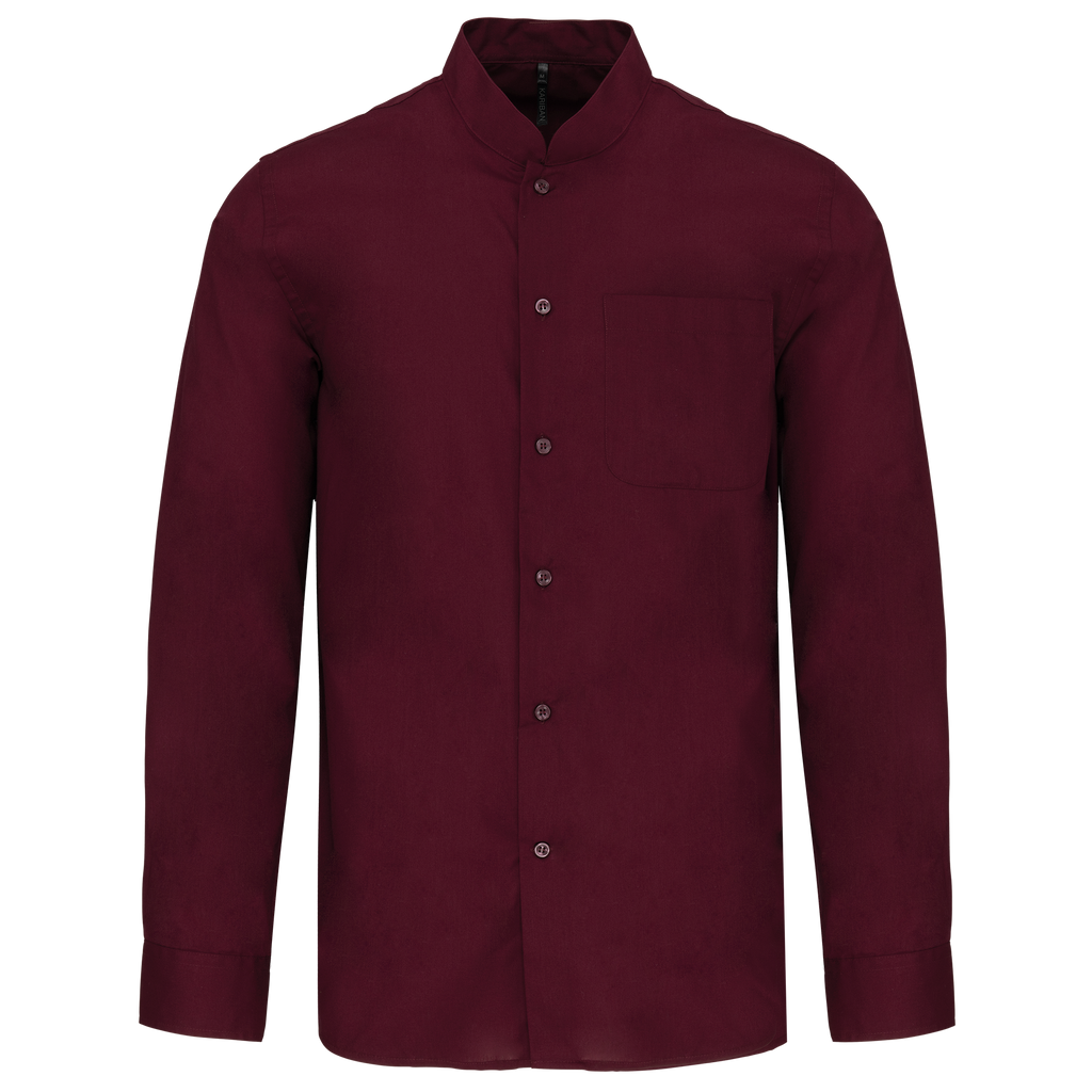 Camisa de homem com gola à padre de manga comprida - Vinho