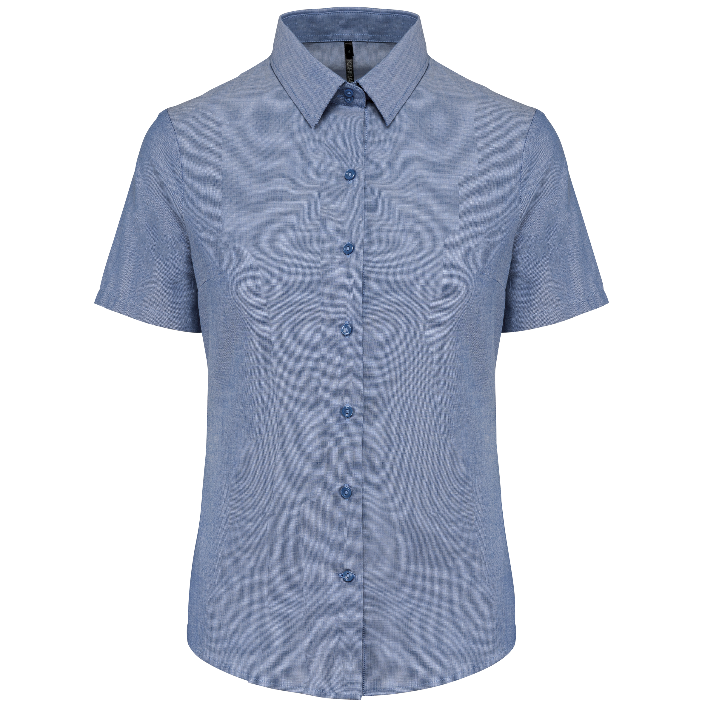 Camisa de senhora manga curta em Oxford tratamento fácil - Azul cobalto oxford
