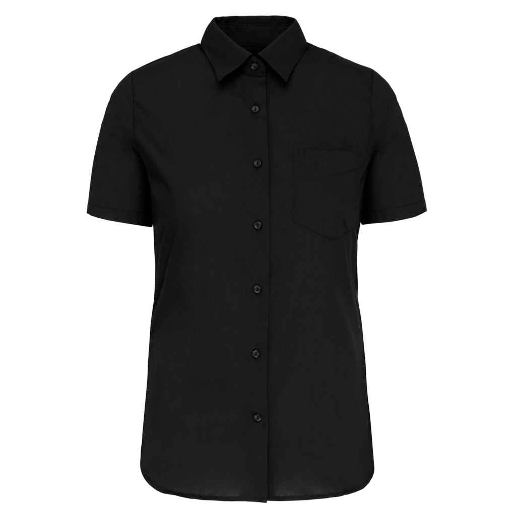 Camisa popeline poliéster / algodão manga curta de tratamento fácil de senhora - Preto