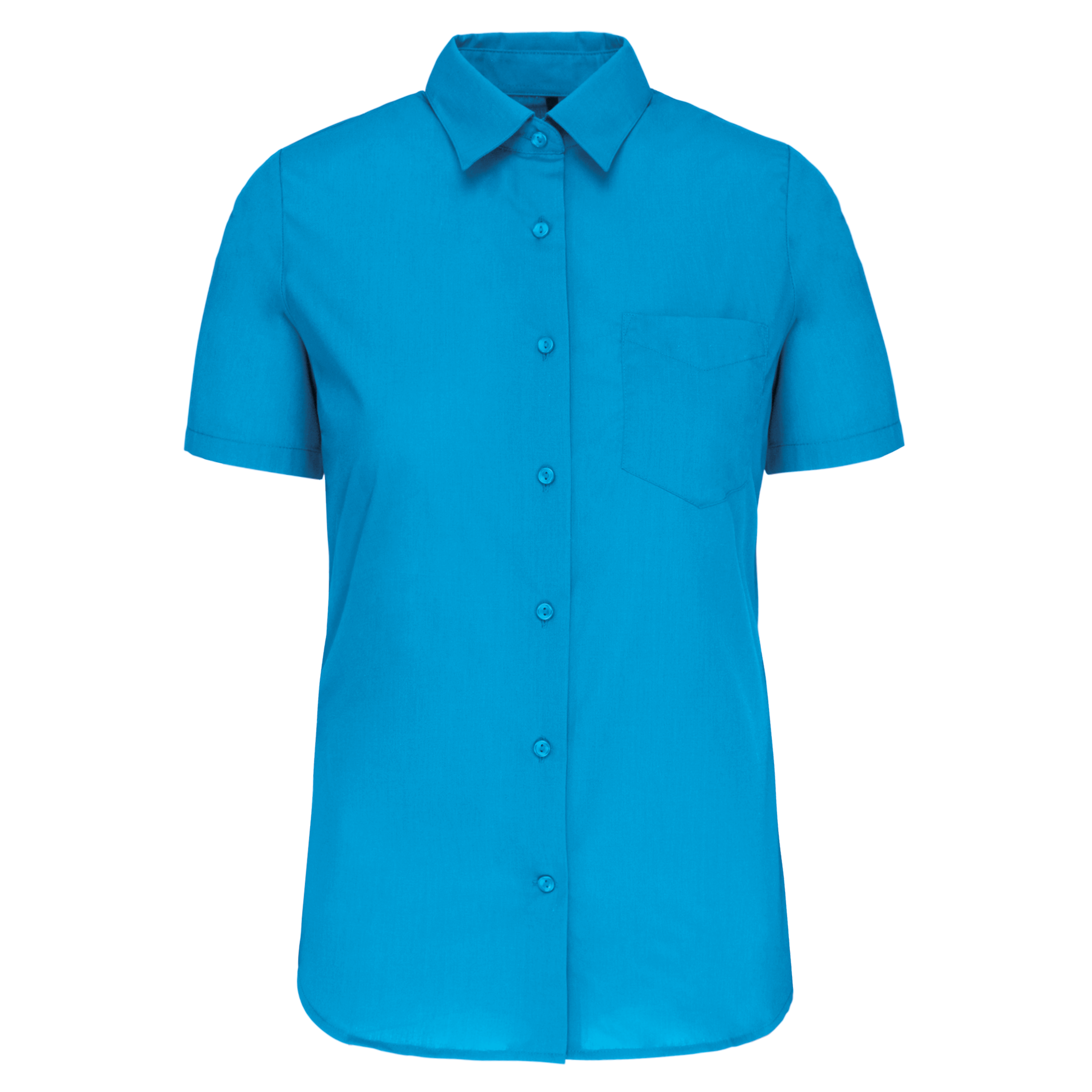 Camisa popeline poliéster / algodão manga curta de tratamento fácil de senhora - Turquesa viva