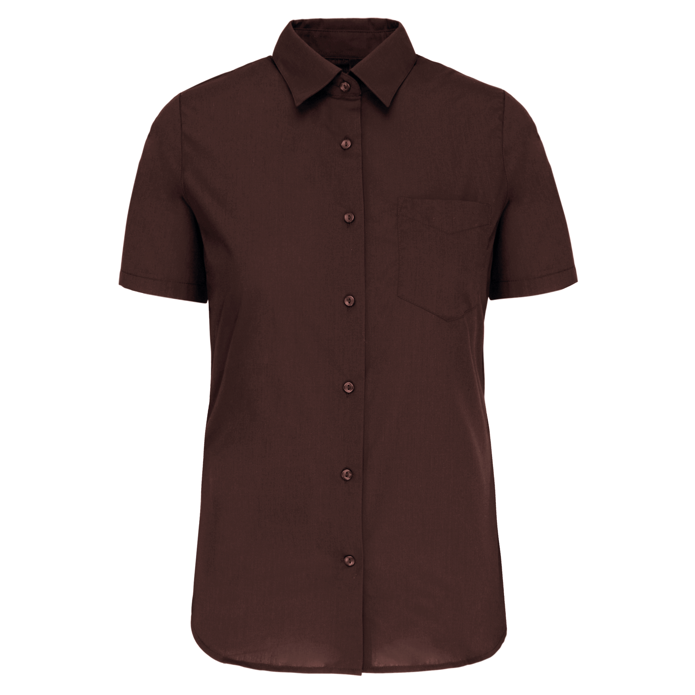 Camisa popeline poliéster / algodão manga curta de tratamento fácil de senhora - Castanho
