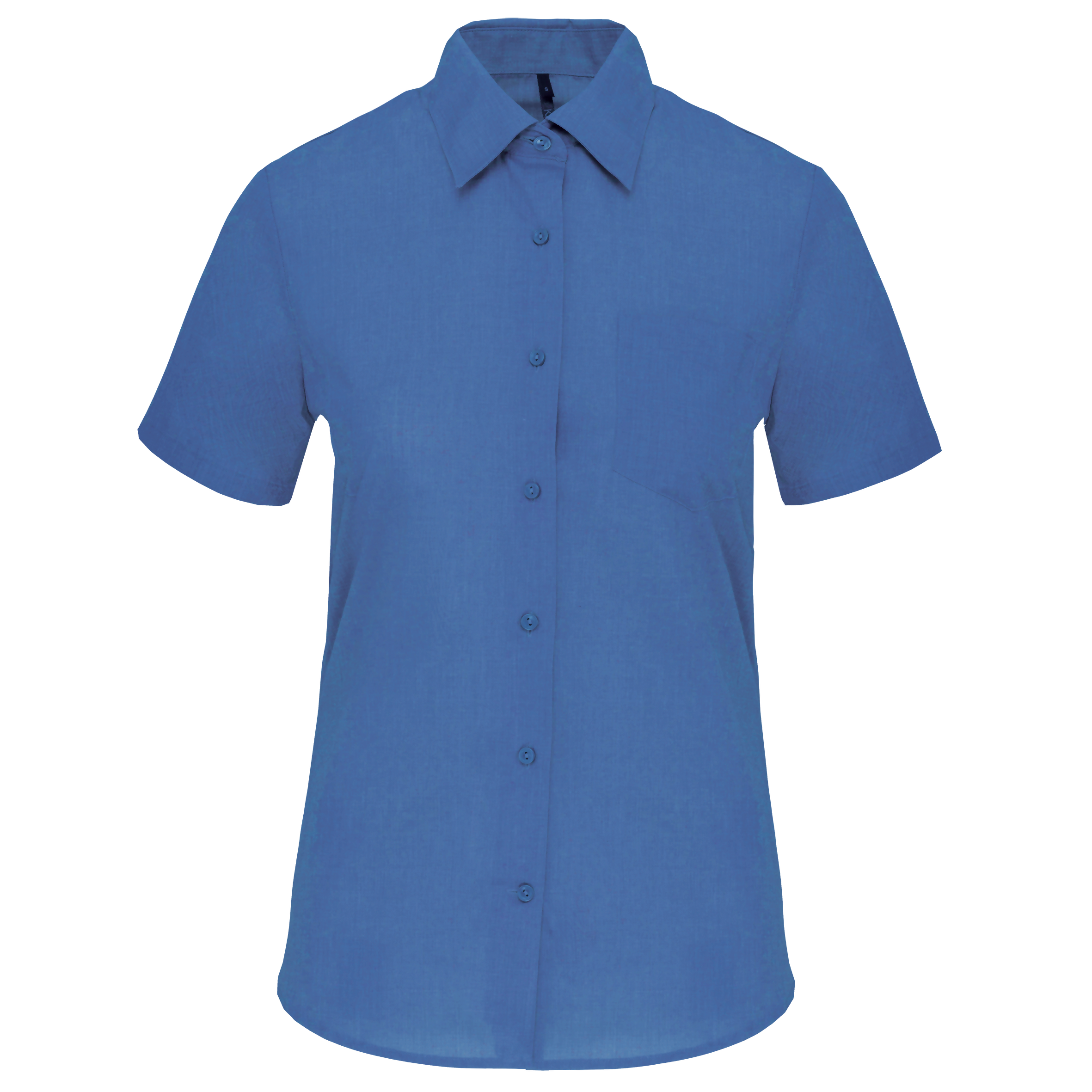 Camisa popeline poliéster / algodão manga curta de tratamento fácil de senhora - Azul cobalto