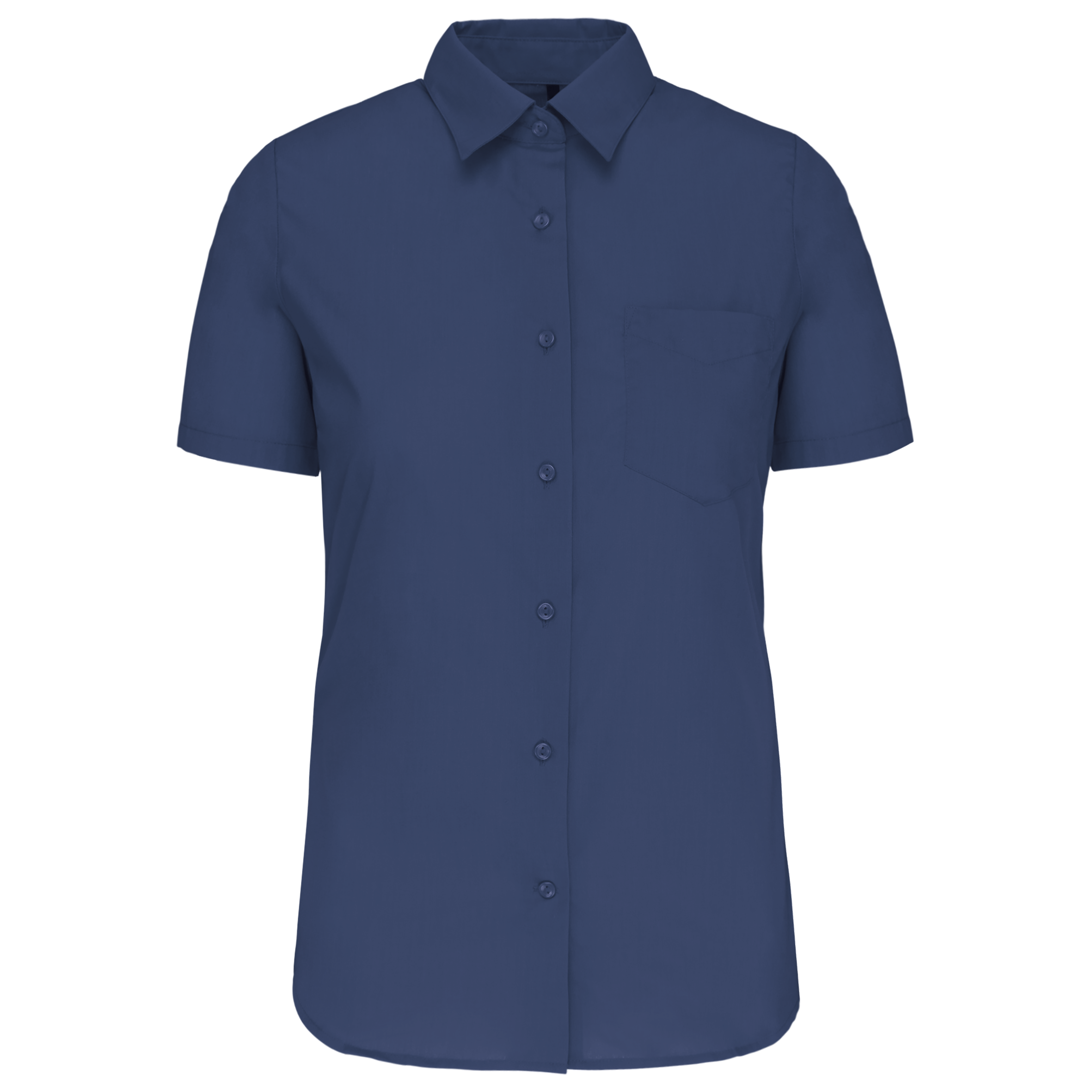 Camisa popeline poliéster / algodão manga curta de tratamento fácil de senhora - Azul profundo