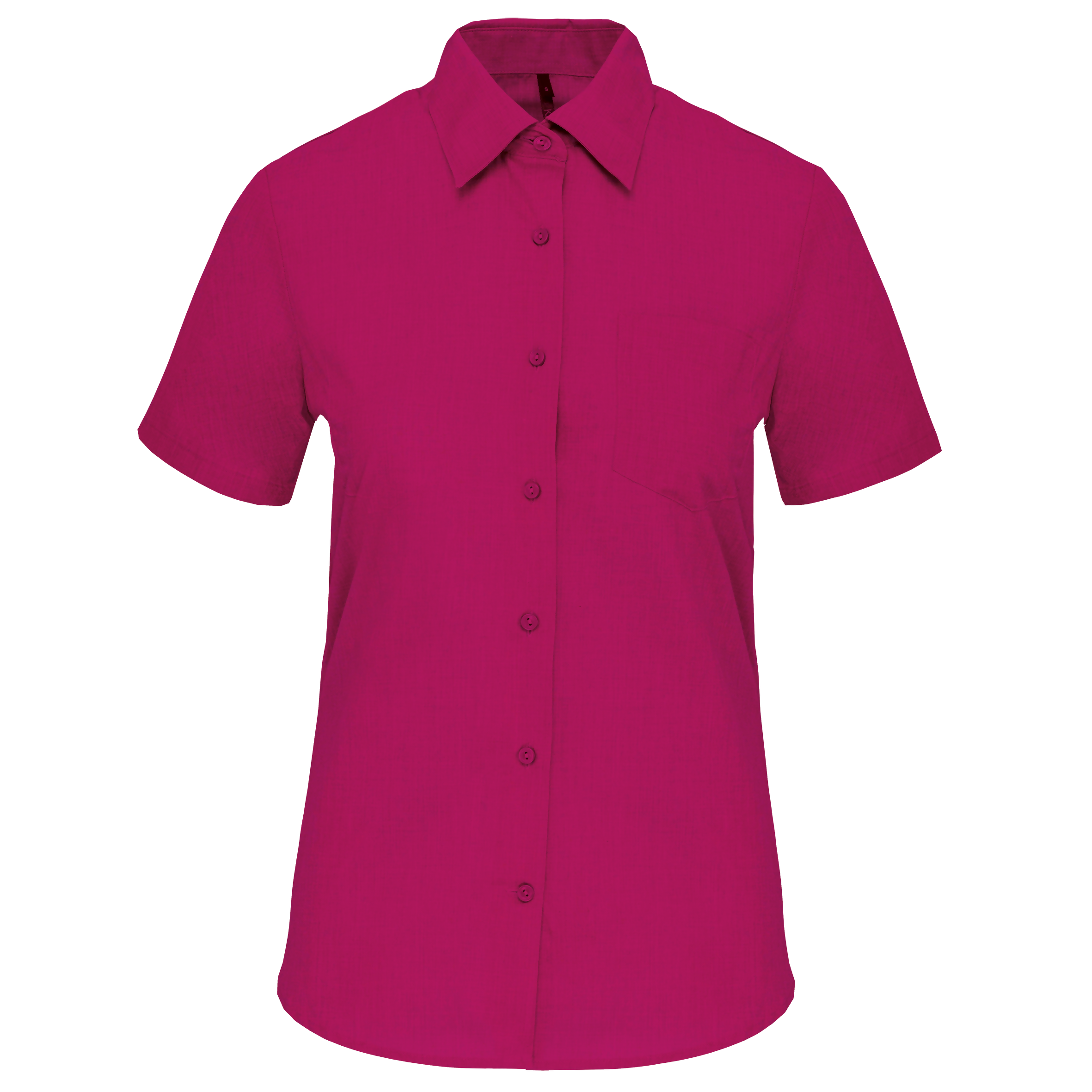 Camisa popeline poliéster / algodão manga curta de tratamento fácil de senhora - Fúcsia
