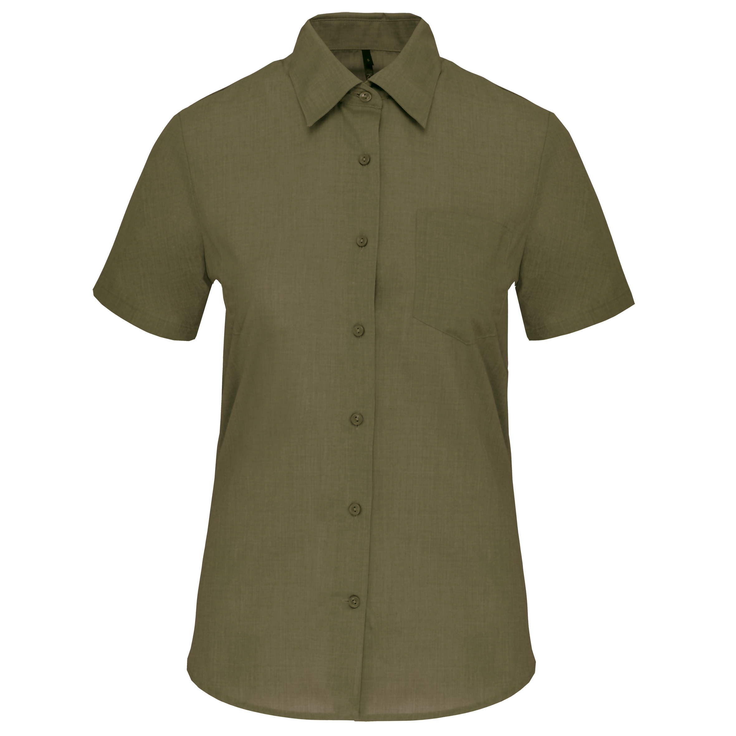 Camisa popeline poliéster / algodão manga curta de tratamento fácil de senhora - Caqui claro