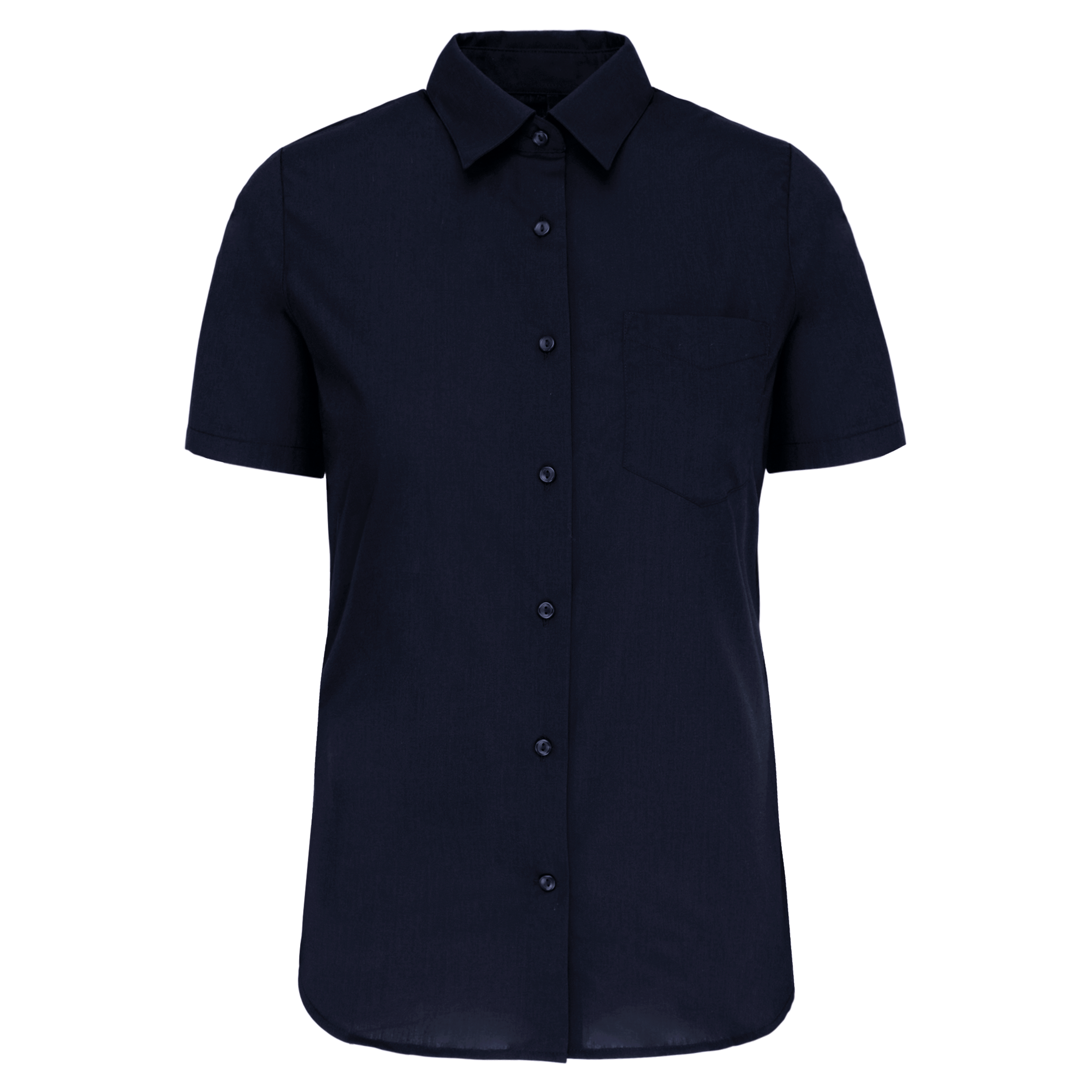Camisa popeline poliéster / algodão manga curta de tratamento fácil de senhora - Azul marinho