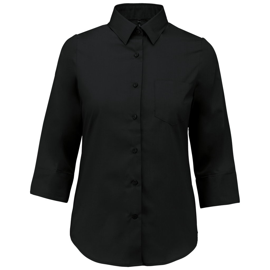 Camisa popeline poliéster / algodão manga a 3 /4 de tratamento fácil de senhora - Preto