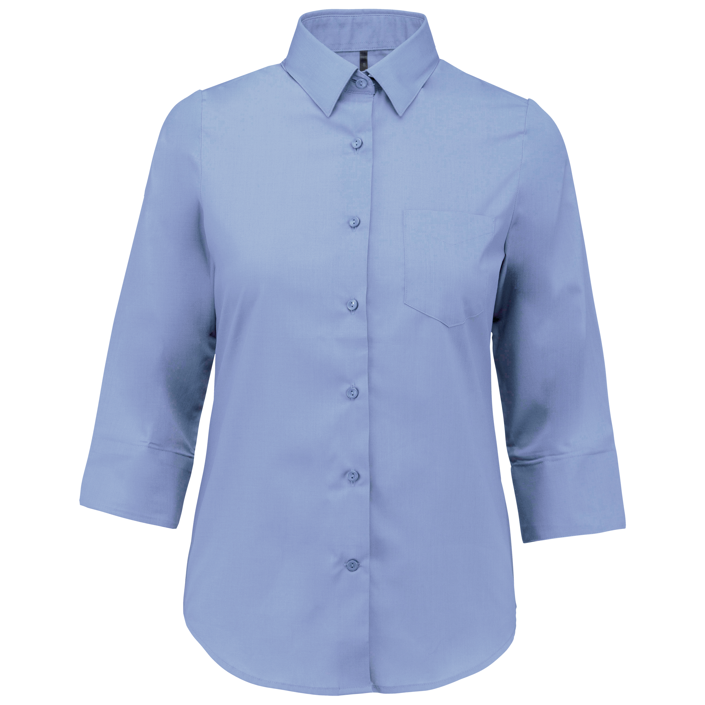 Camisa popeline poliéster / algodão manga a 3 /4 de tratamento fácil de senhora - Azul céu vivo