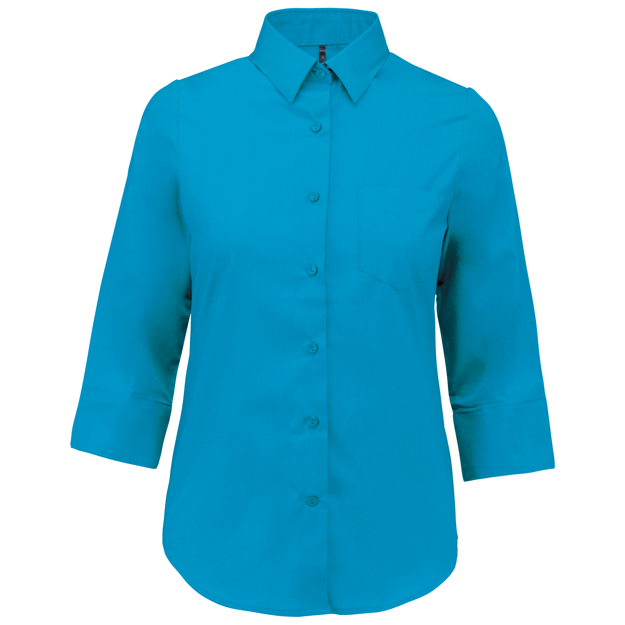 Camisa popeline poliéster / algodão manga a 3 /4 de tratamento fácil de senhora - Turquesa viva