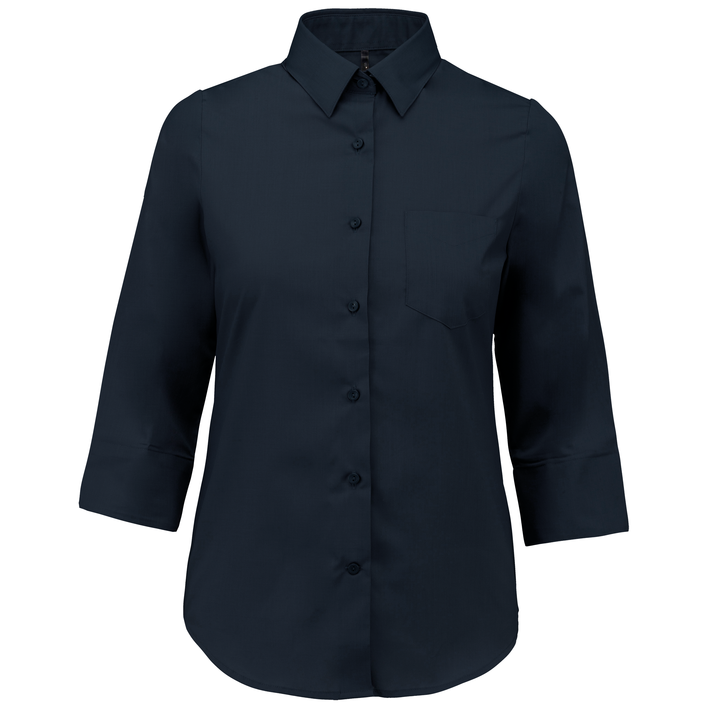 Camisa popeline poliéster / algodão manga a 3 /4 de tratamento fácil de senhora - Azul marinho