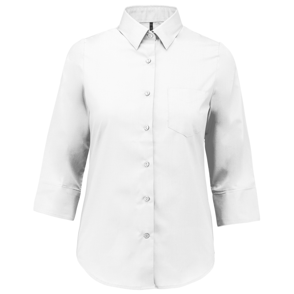 Camisa popeline poliéster / algodão manga a 3 /4 de tratamento fácil de senhora - Branco
