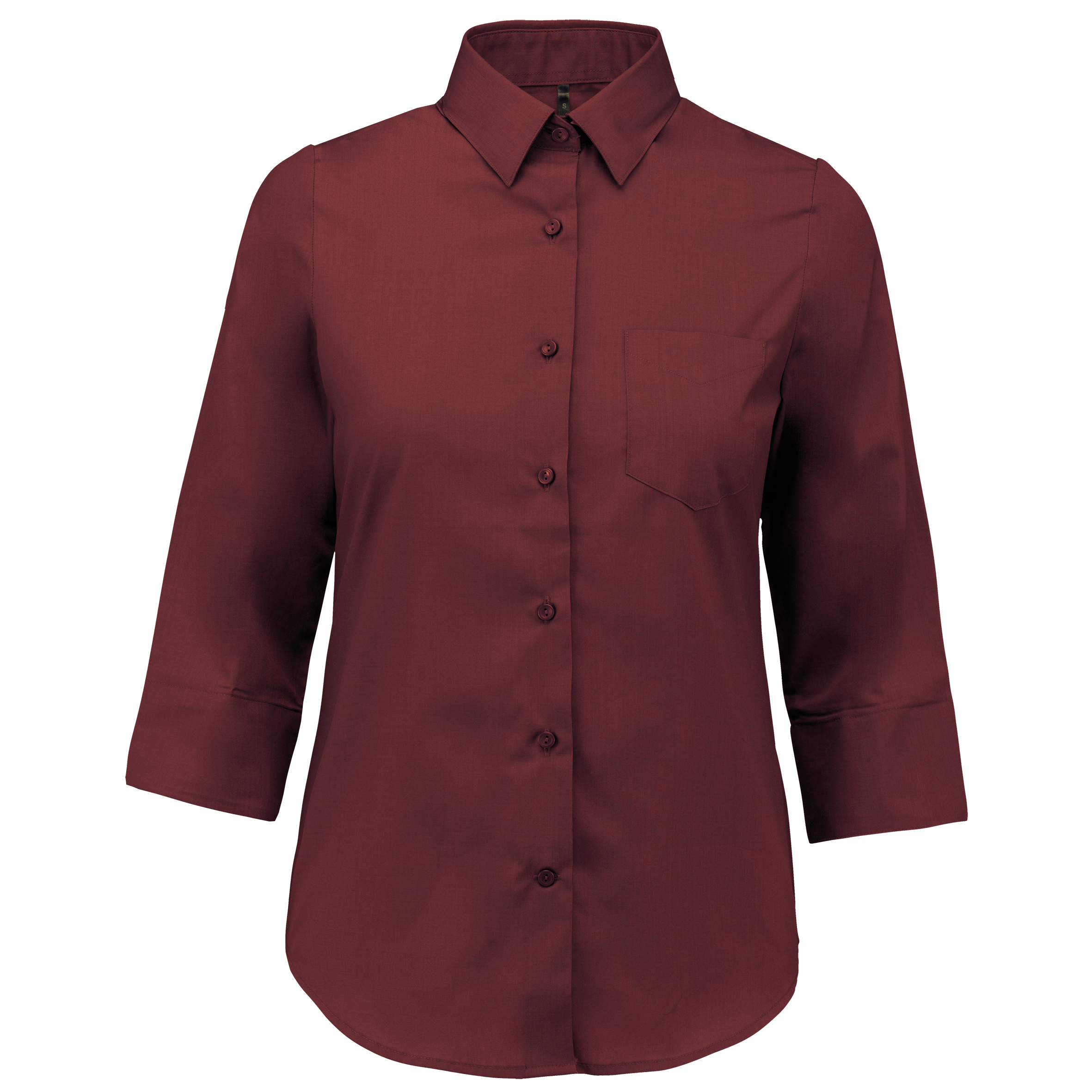 Camisa popeline poliéster / algodão manga a 3 /4 de tratamento fácil de senhora - Vinho