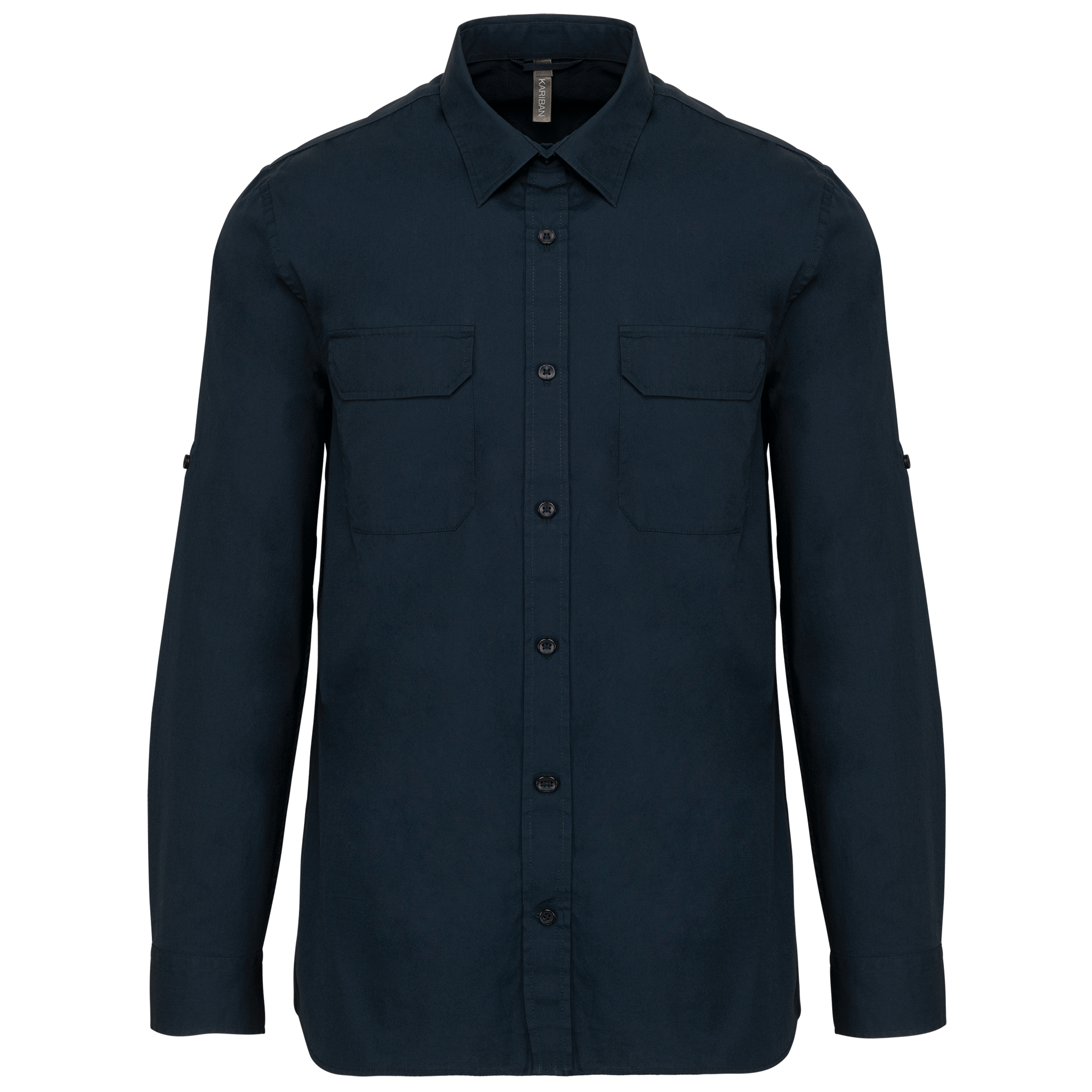 Camisa Safari de manga comprida - Azul marinho