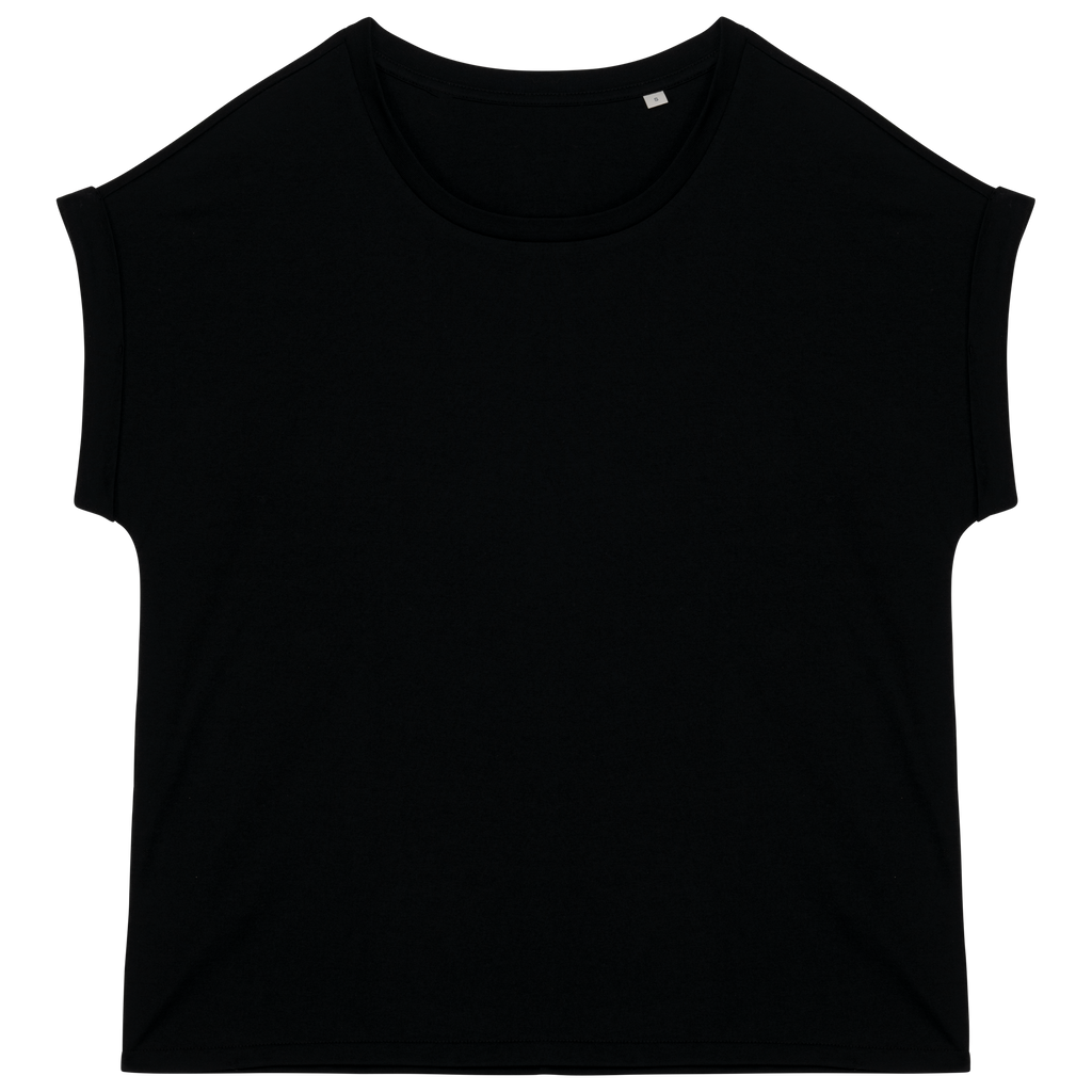 T-shirt sustentável com mangas com dobra de senhora - Preto