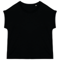 T-shirt sustentável com mangas com dobra de senhora - Preto