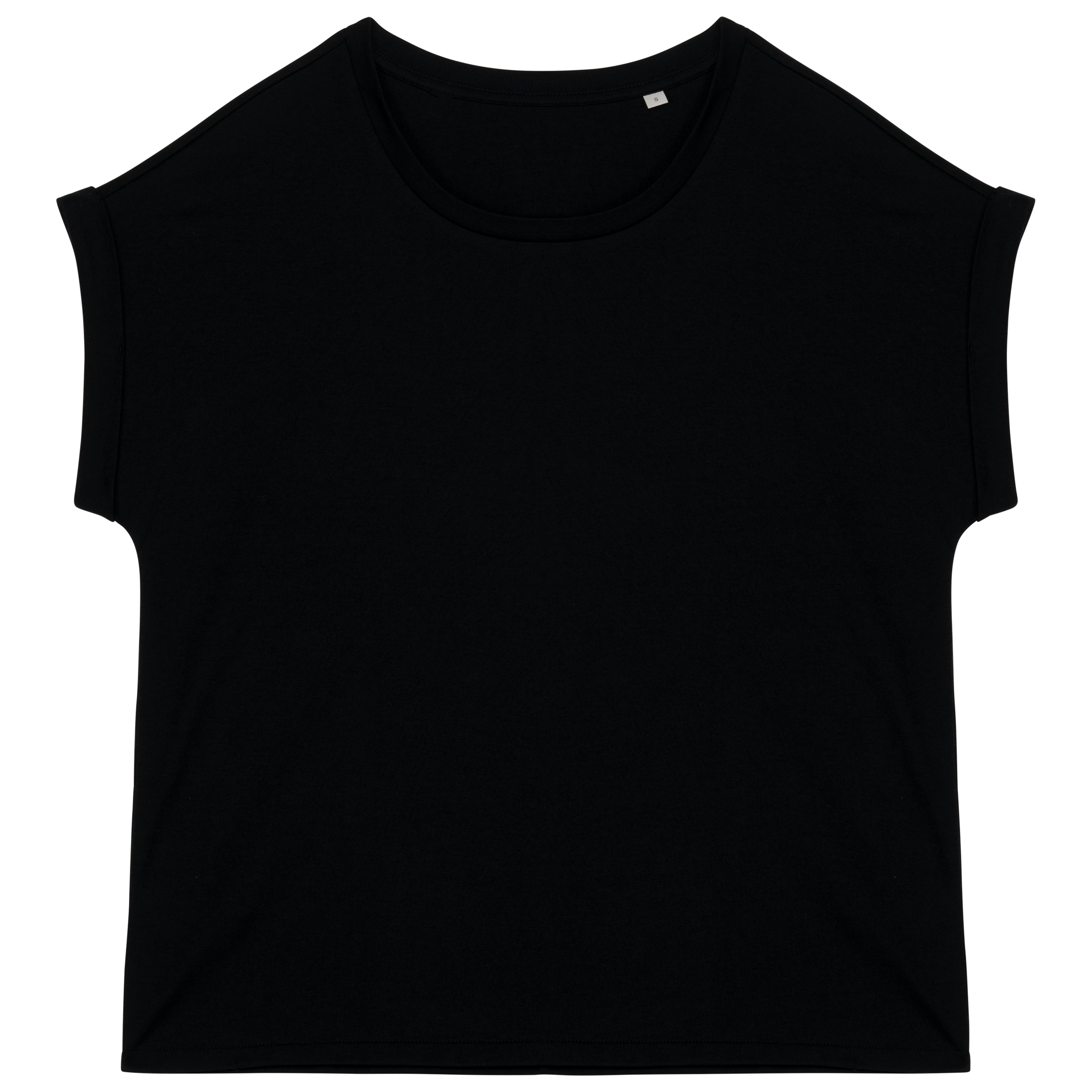 T-shirt sustentável com mangas com dobra de senhora - Preto