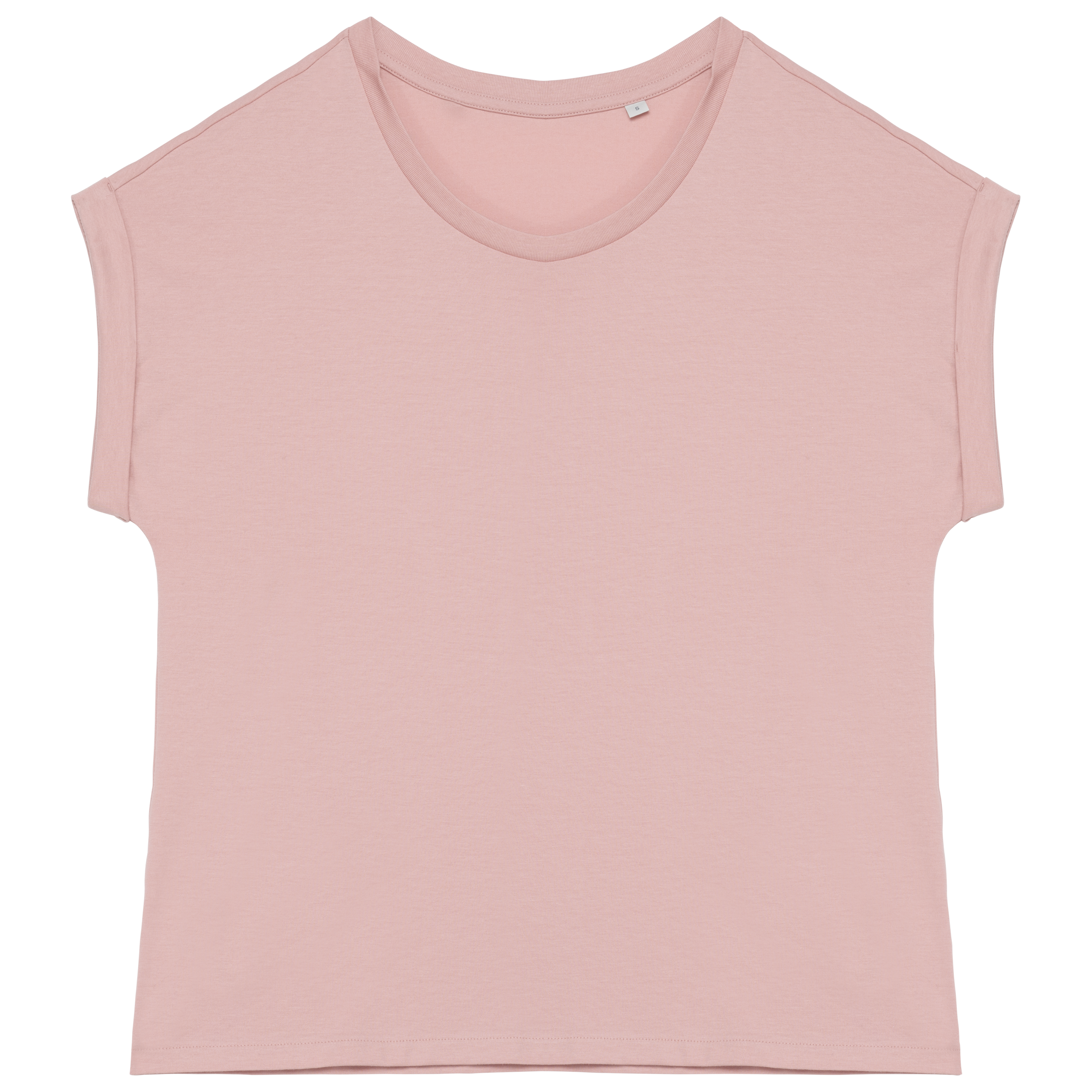 T-shirt sustentável com mangas com dobra de senhora - Rosa pétala