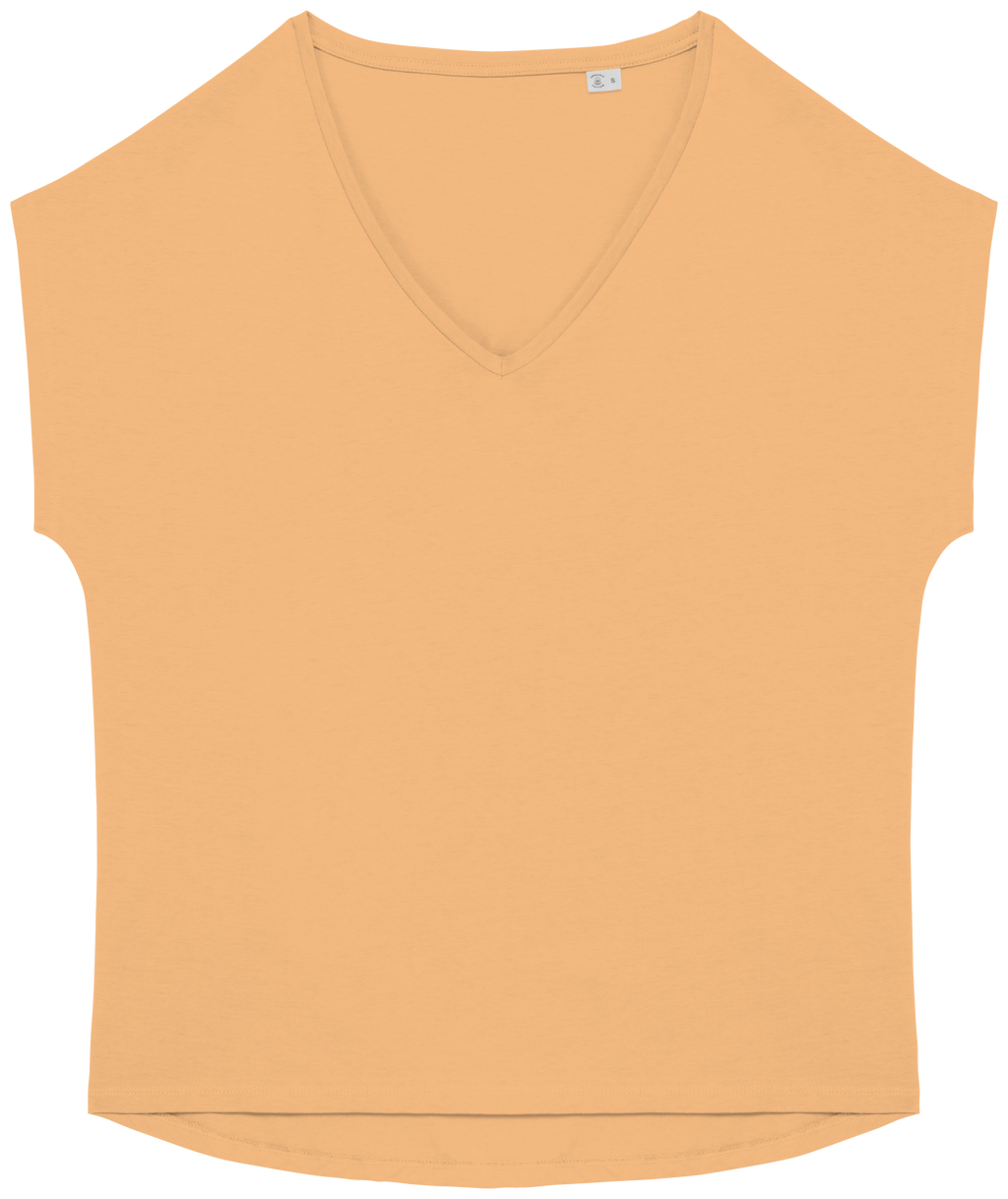 T-shirt loose sustentável decote V de senhora - Damasco