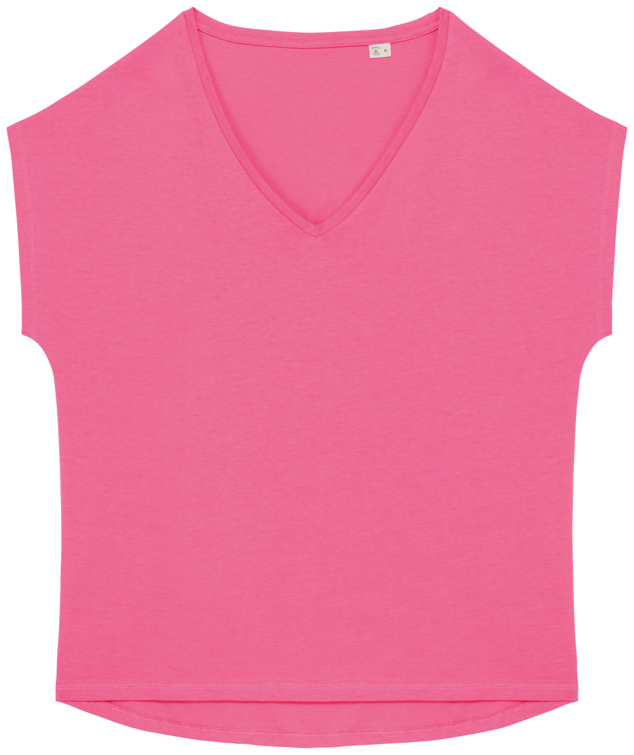 T-shirt loose sustentável decote V de senhora - Rosa doce