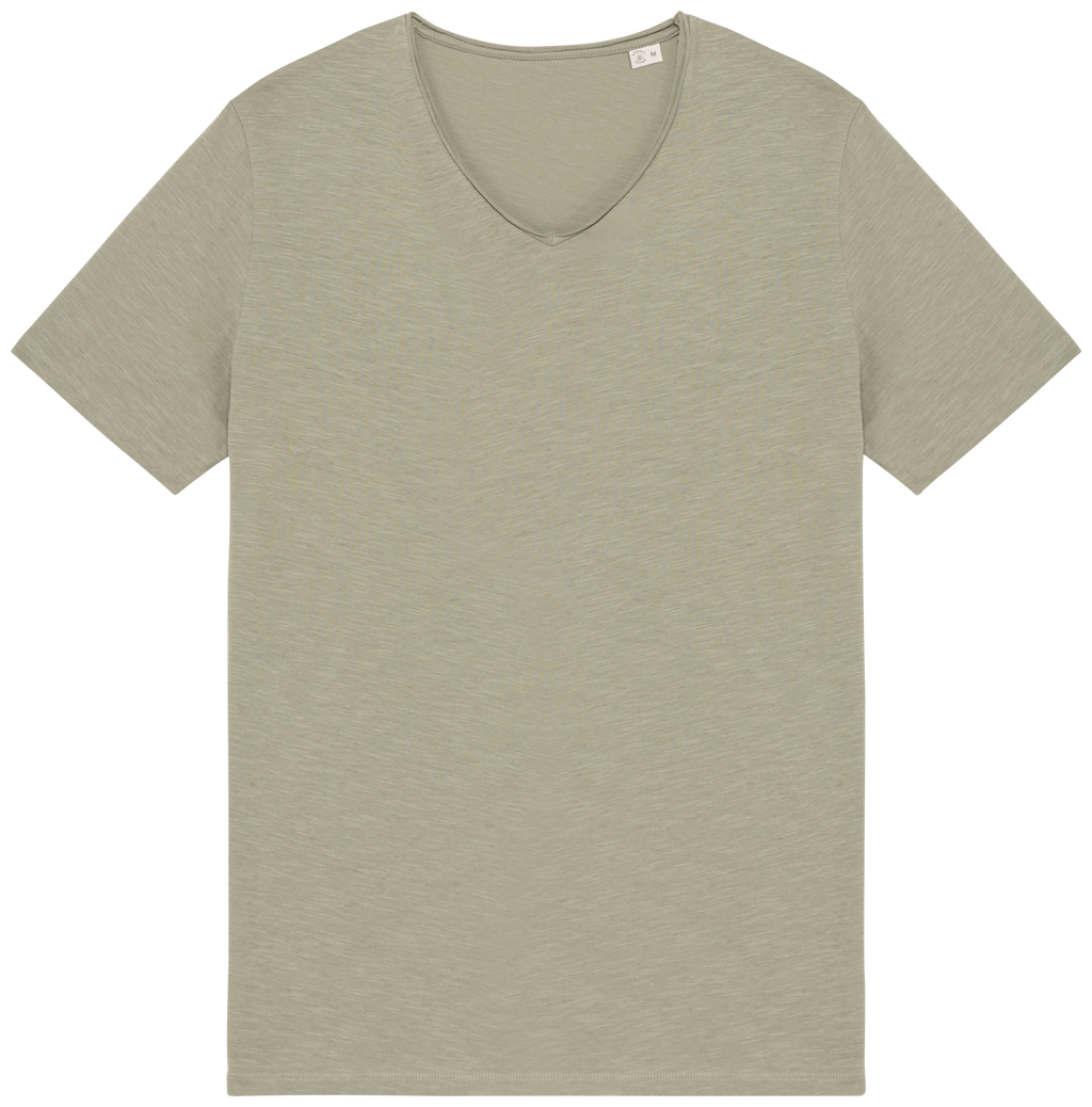 T-shirt sustentável slub sem acabamento de homem - Verde amêndoa