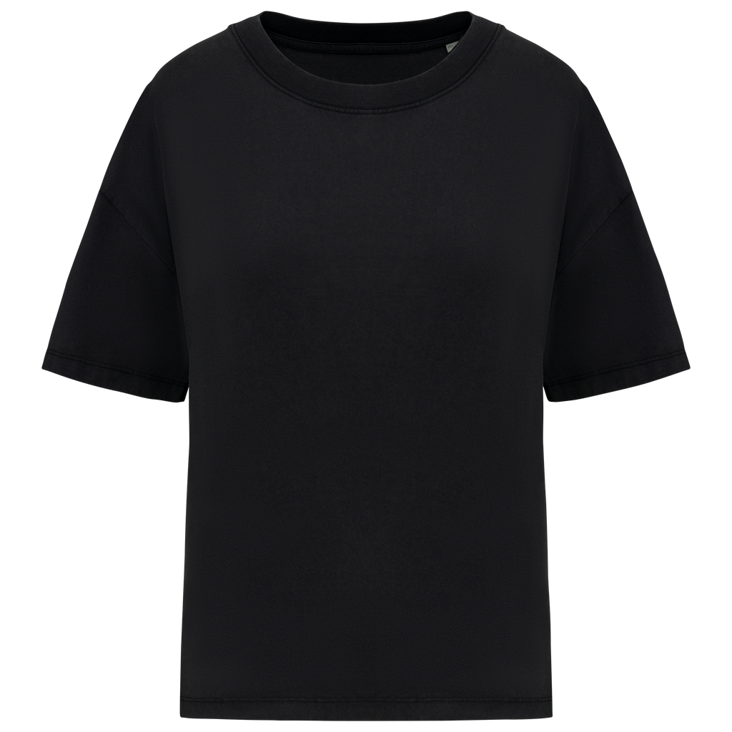 T-shirt sustentável aspecto lavado oversize de senhora - Preto lavado