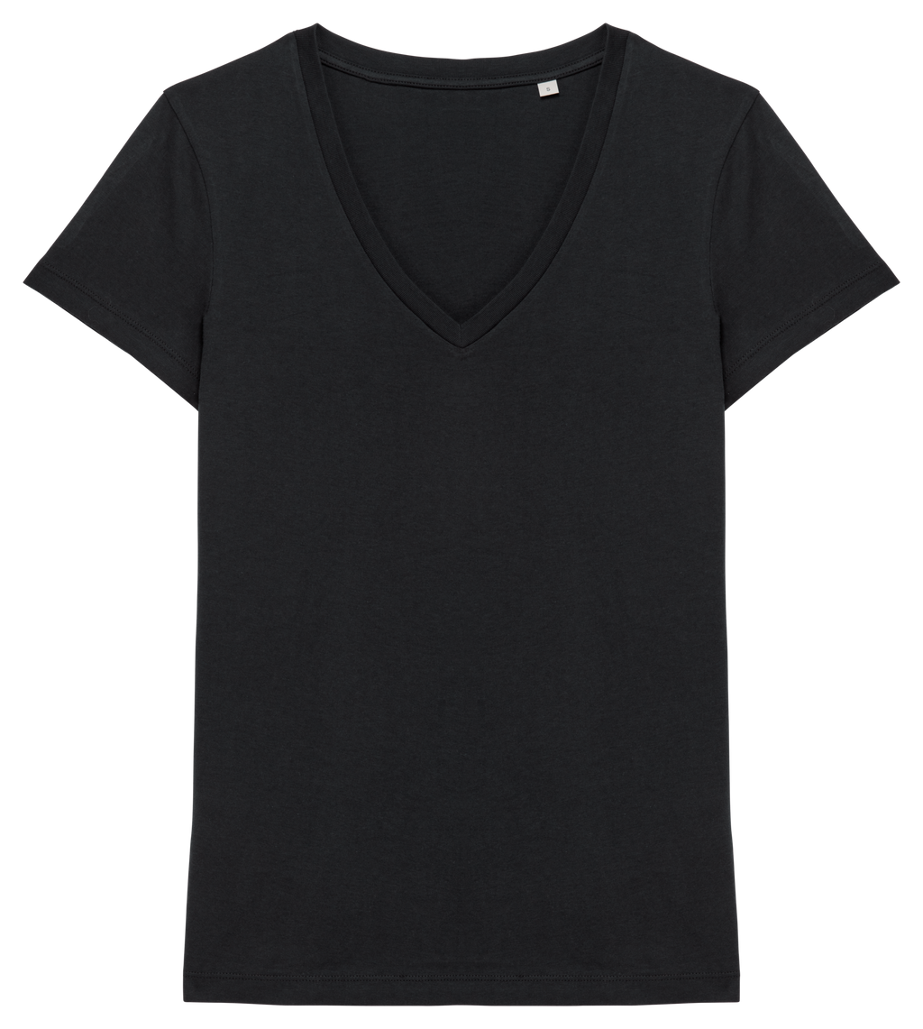 T-shirt sustentável decote V de senhora - Preto