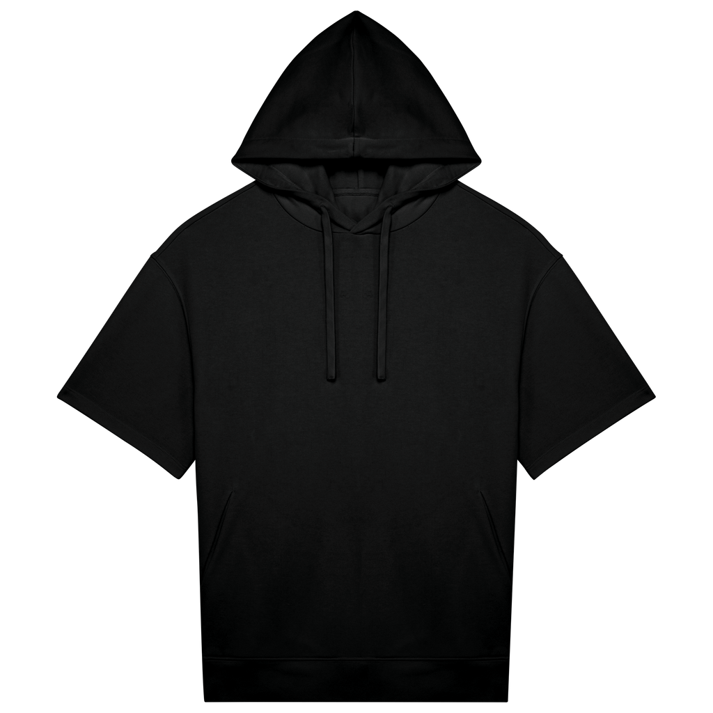 Sweatshirt sustentável com capuz e ombros descaídos manga curta French Terry unissexo - Preto