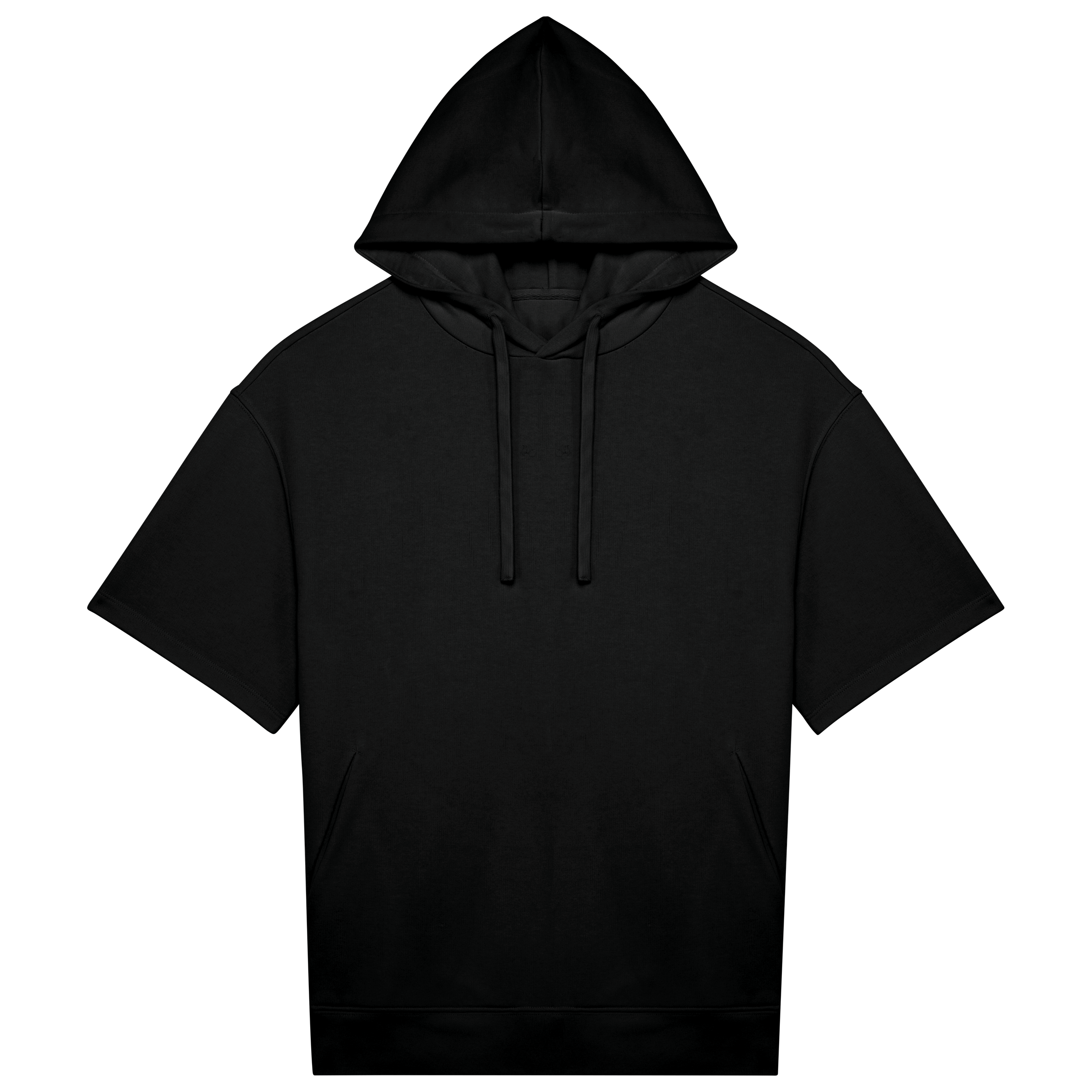 Sweatshirt sustentável com capuz e ombros descaídos manga curta French Terry unissexo - Preto