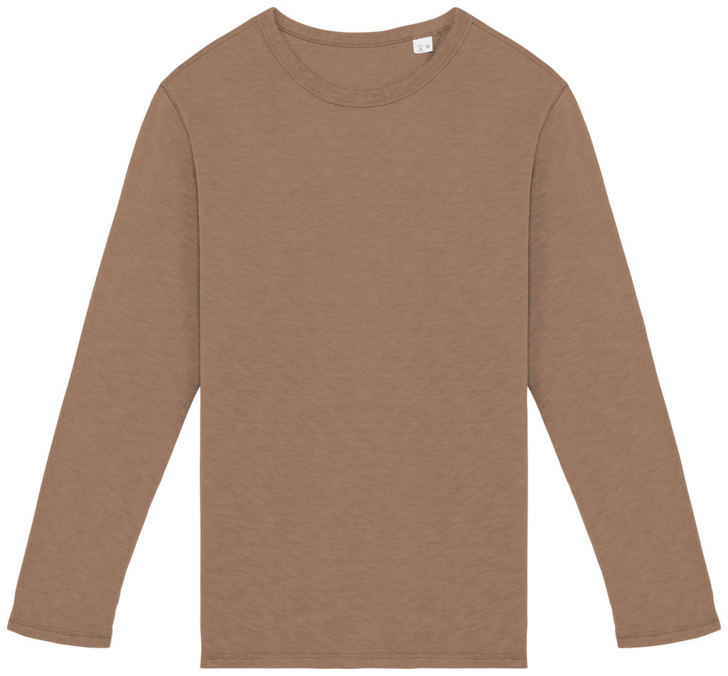 Sweatshirt sustentável decote redondo com aspecto lavado French Terry unissexo - Creme café lavado