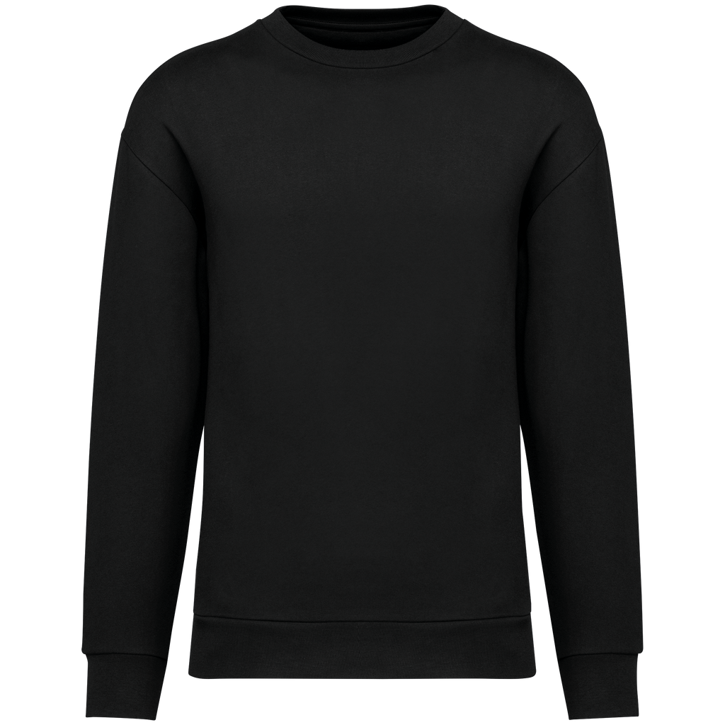 Sweatshirt sustentável decote redondo com ombros descaídos cardada unissexo - Preto