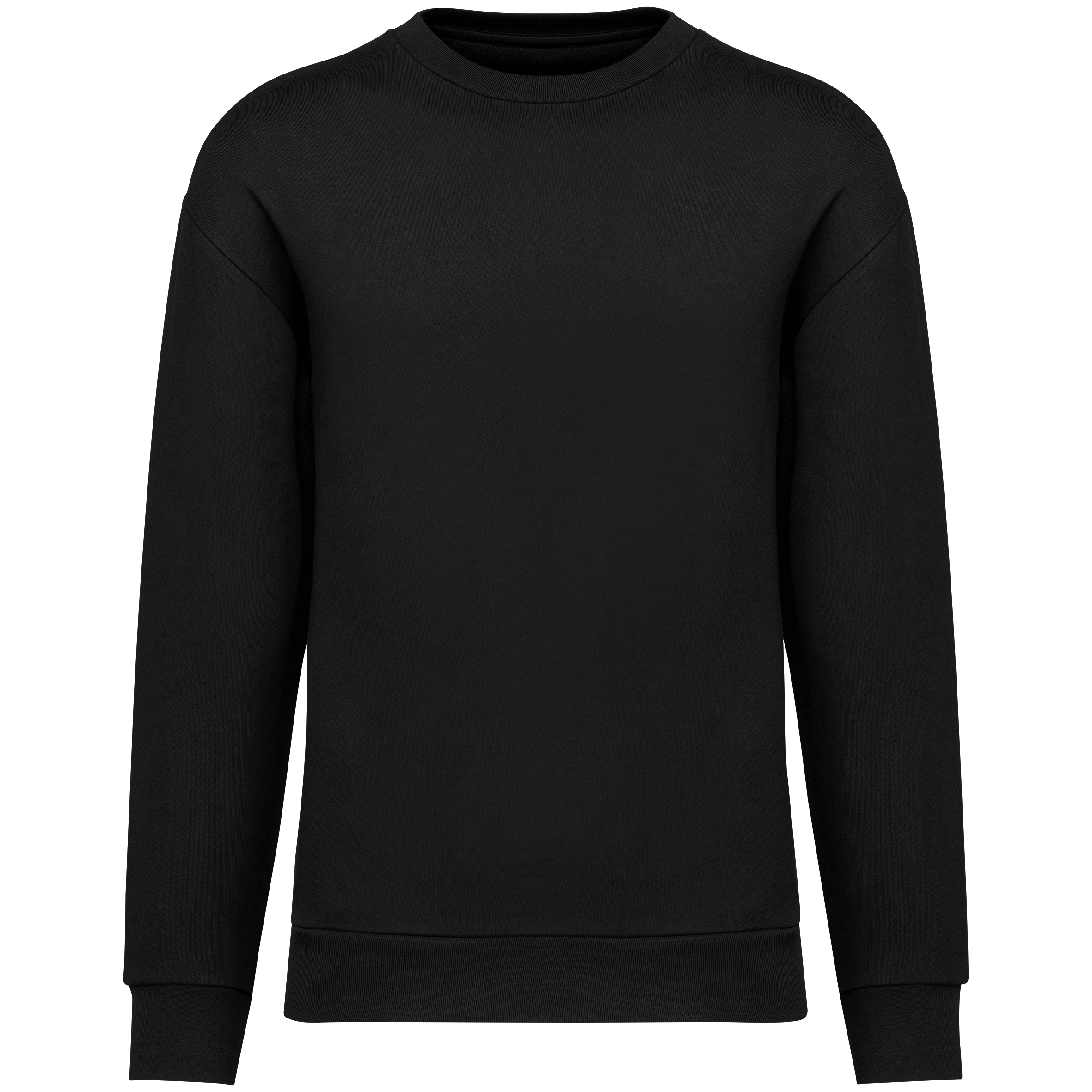 Sweatshirt sustentável decote redondo com ombros descaídos cardada unissexo - Preto