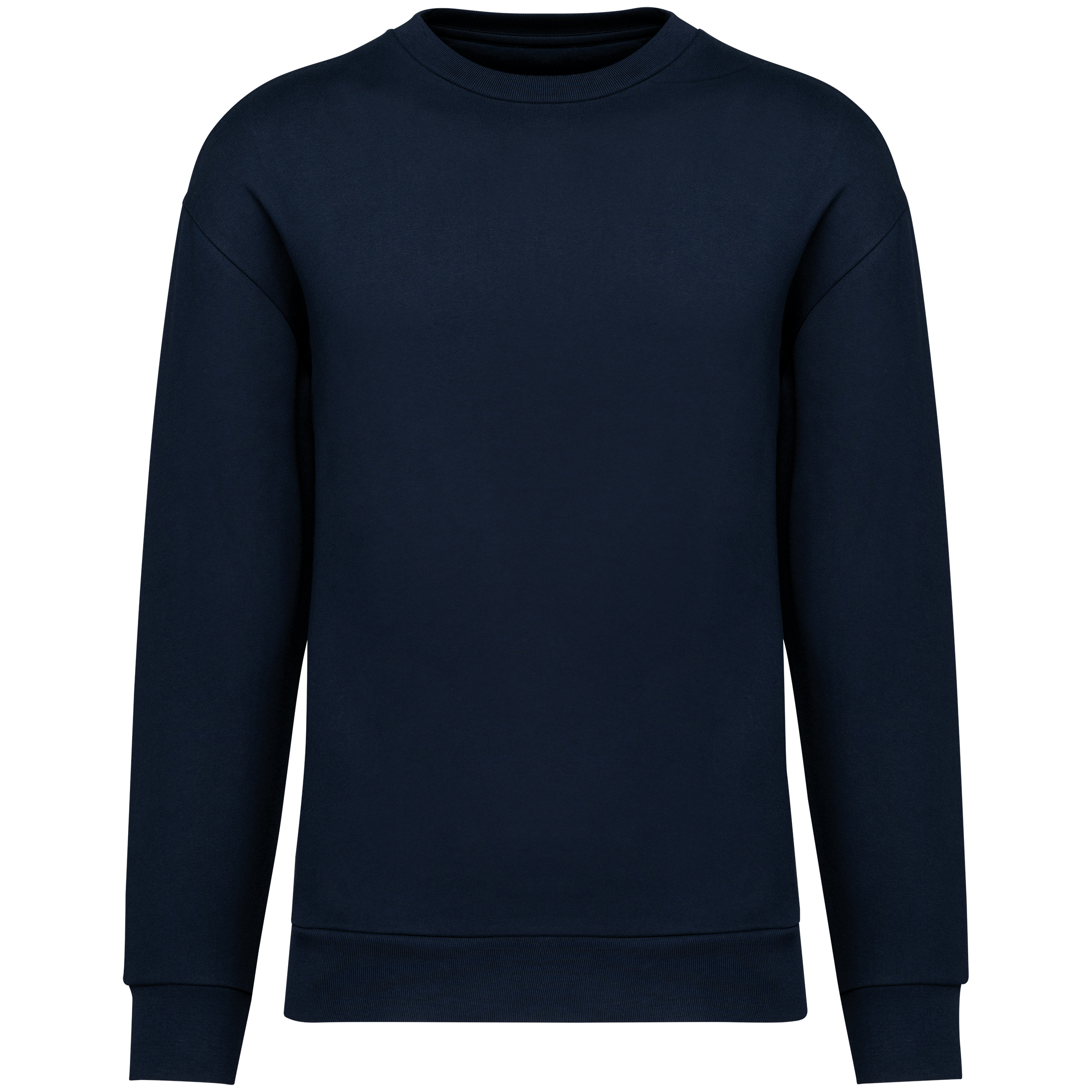 Sweatshirt sustentável decote redondo com ombros descaídos cardada unissexo - Azul marinho