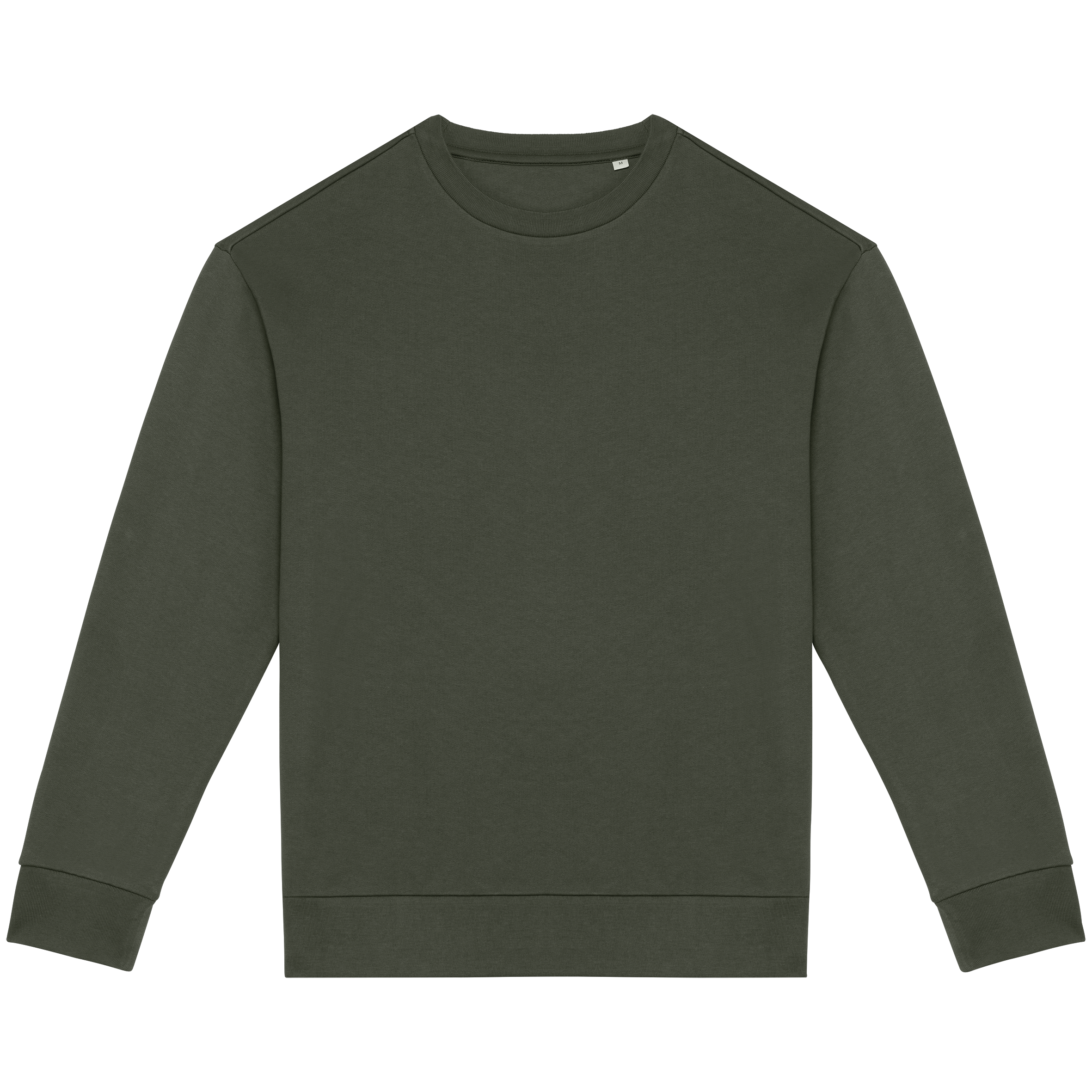 Sweatshirt sustentável decote redondo com ombros descaídos cardada unissexo - Caqui orgânico