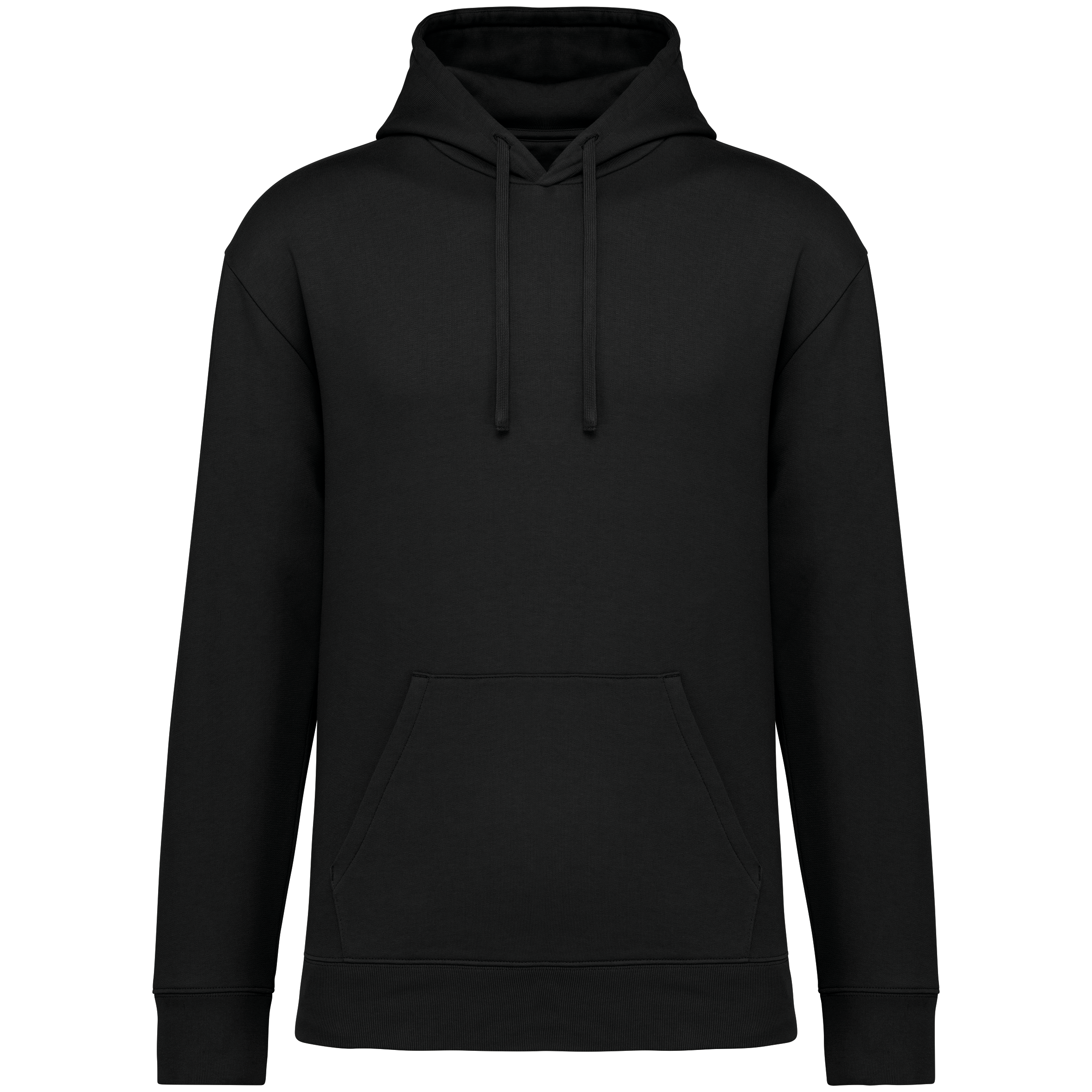 Sweatshirt sustentável com capuz e ombros descaídos cardada unissexo - Preto