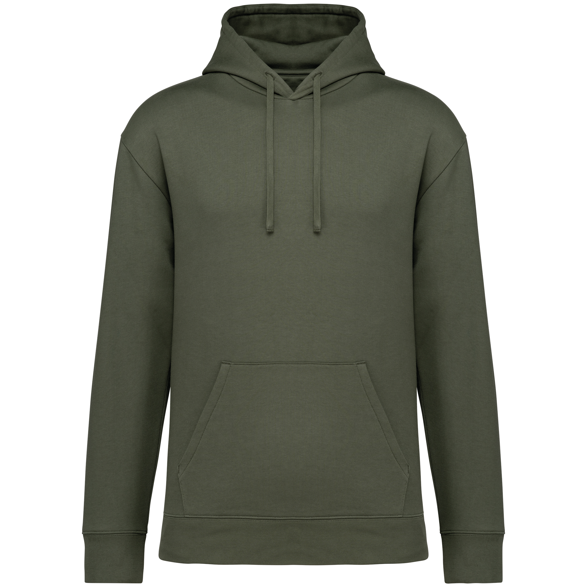 Sweatshirt sustentável com capuz e ombros descaídos cardada unissexo - Caqui orgânico