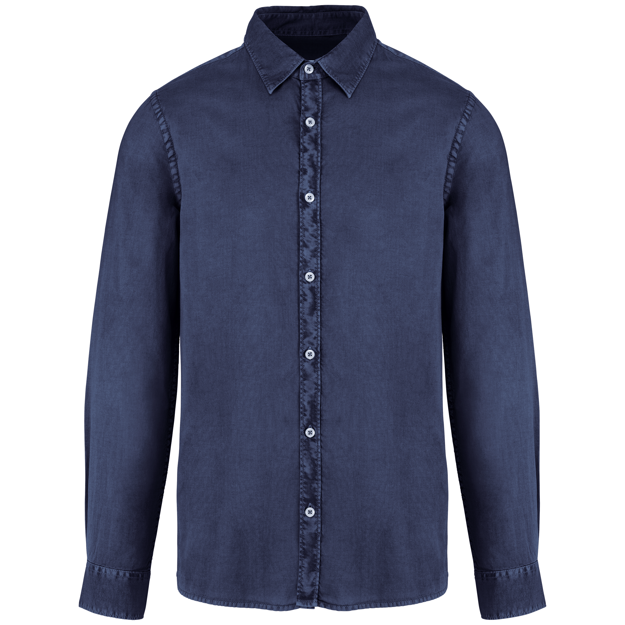Camisa sustentável com aspecto lavado de homem - Azul marinho lavado
