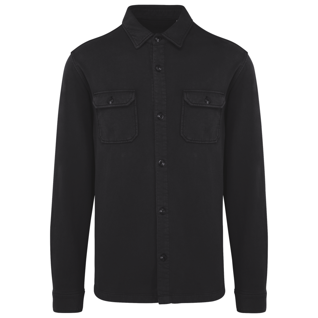 Sobrecamisa cardada sustentável com aspecto lavado de homem - Preto lavado