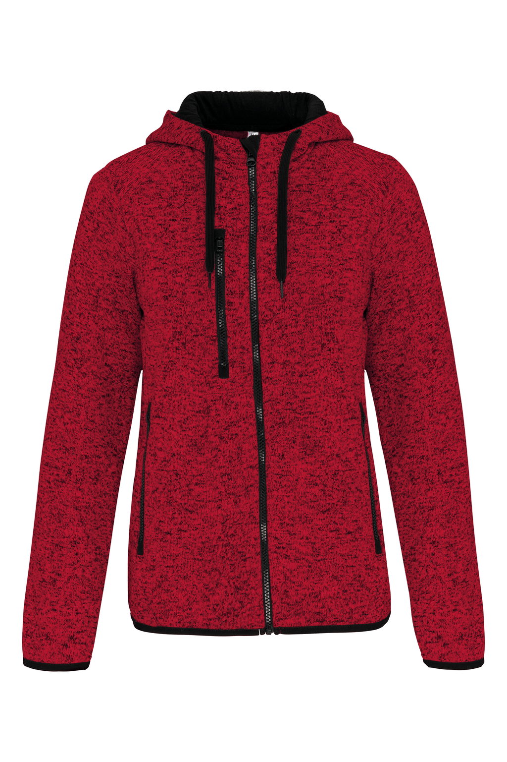 Casaco com capuz de senhora malha mesclada - Vermelho melange