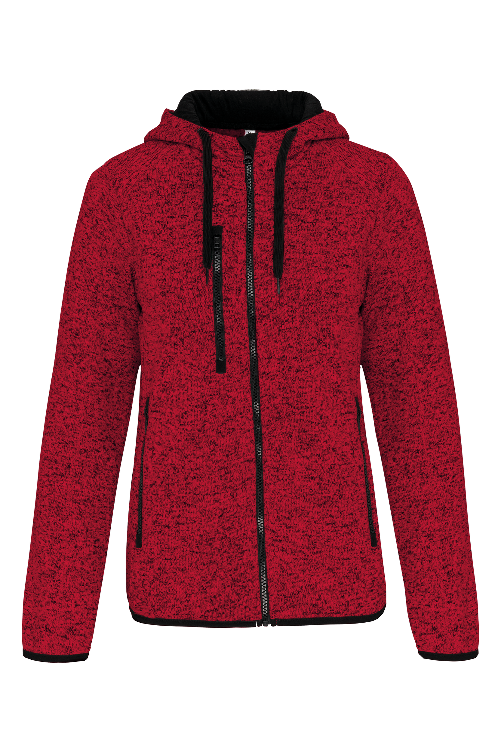 Casaco com capuz de senhora malha mesclada - Vermelho melange