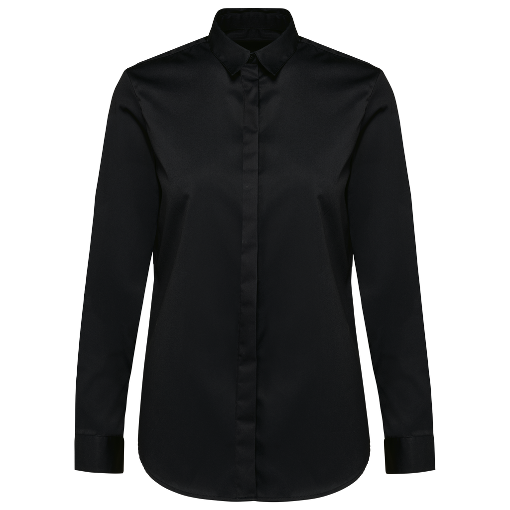 Camisa twill de manga comprida de senhora - Preto