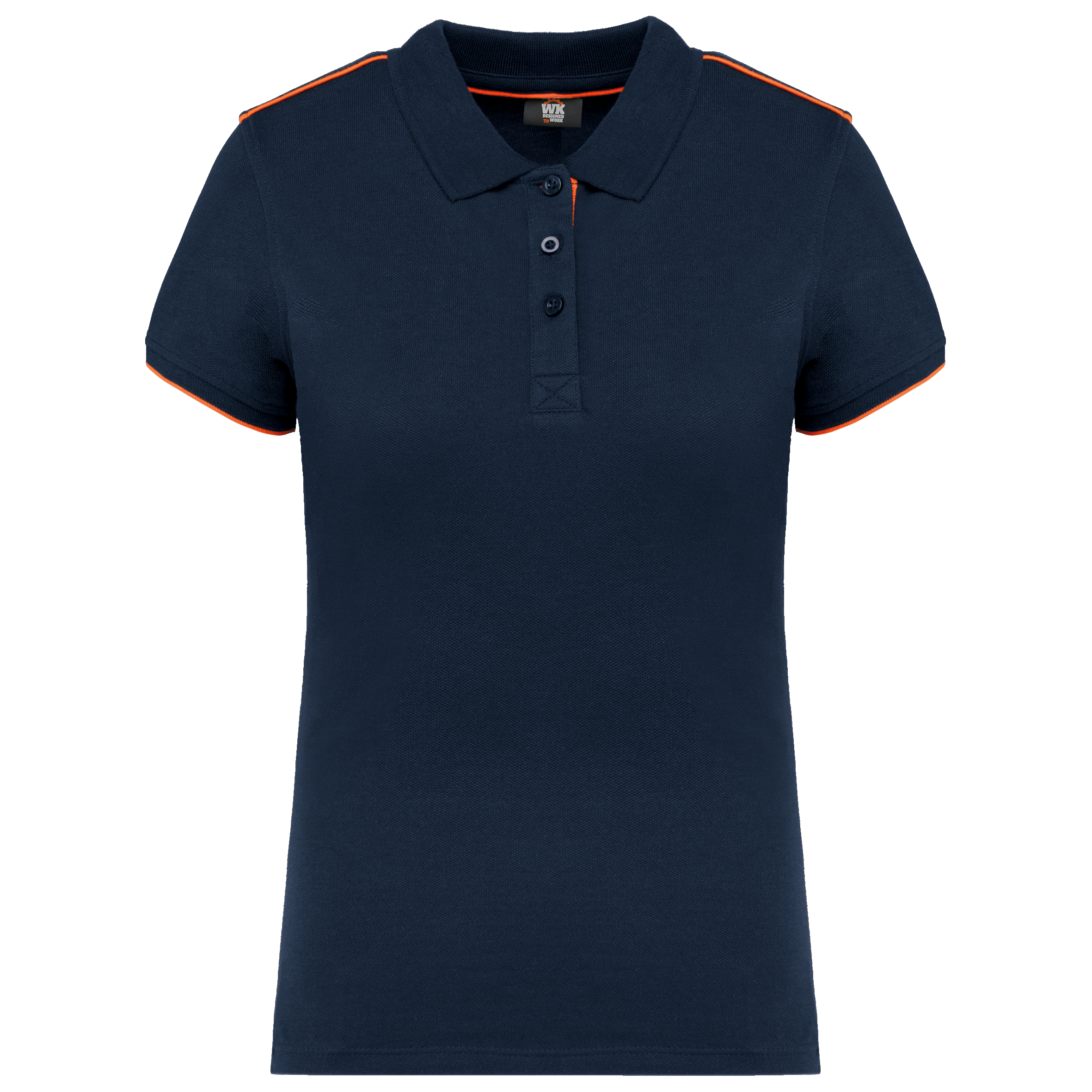 Polo de senhora com contraste Day To Day de manga curta - Azul marinho / Laranja fluorescente