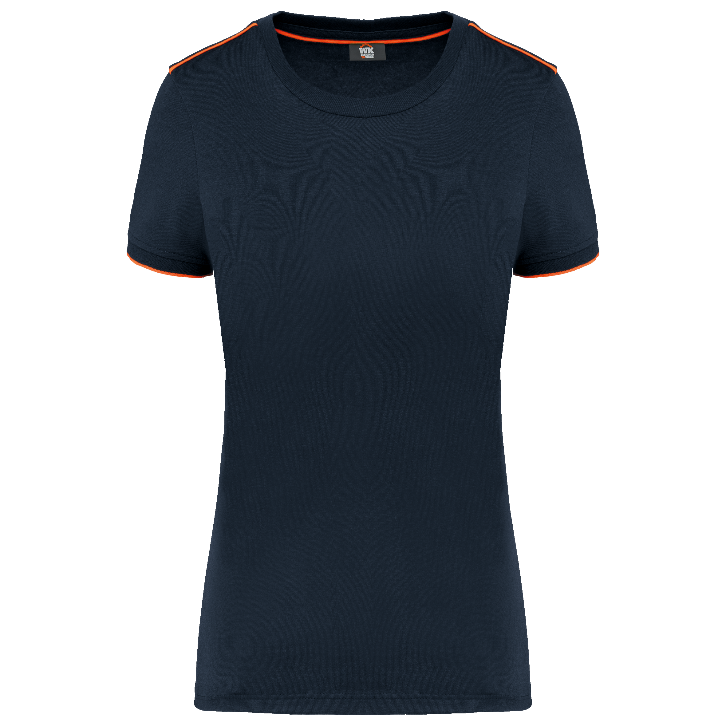 T-shirt de senhora Day To Day de manga curta - Azul marinho / Laranja fluorescente