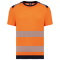 T-shirt de segurança em material reciclado manga curta unissexo - Laranja de alta visibilidade / Azul marinho