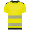 T-shirt de segurança em material reciclado manga curta unissexo - Amarelo de alta visibilidade / Azul marinho