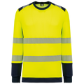 T-shirt de segurança em material reciclado decote redondo manga comprida unissexo - Amarelo de alta visibilidade / Azul marinho
