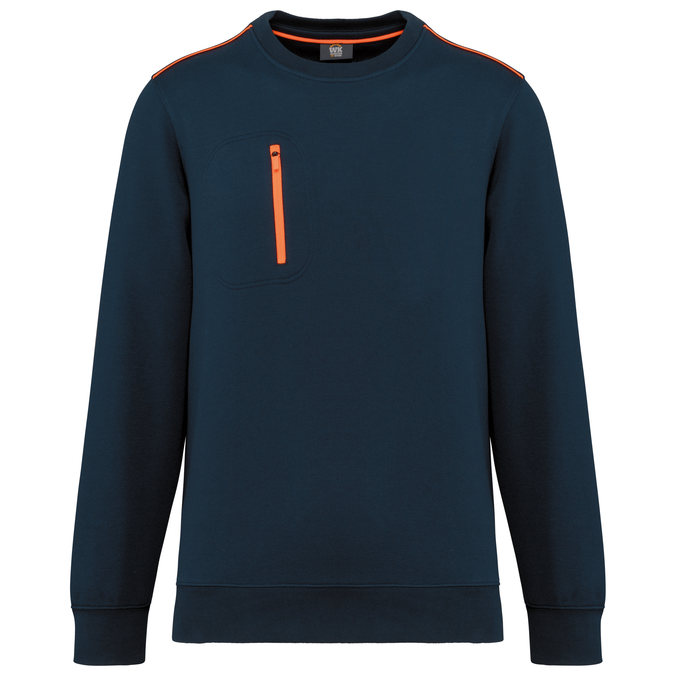 Sweatshirt Day To Day unissexo com bolso em contraste - Azul marinho / Laranja fluorescente