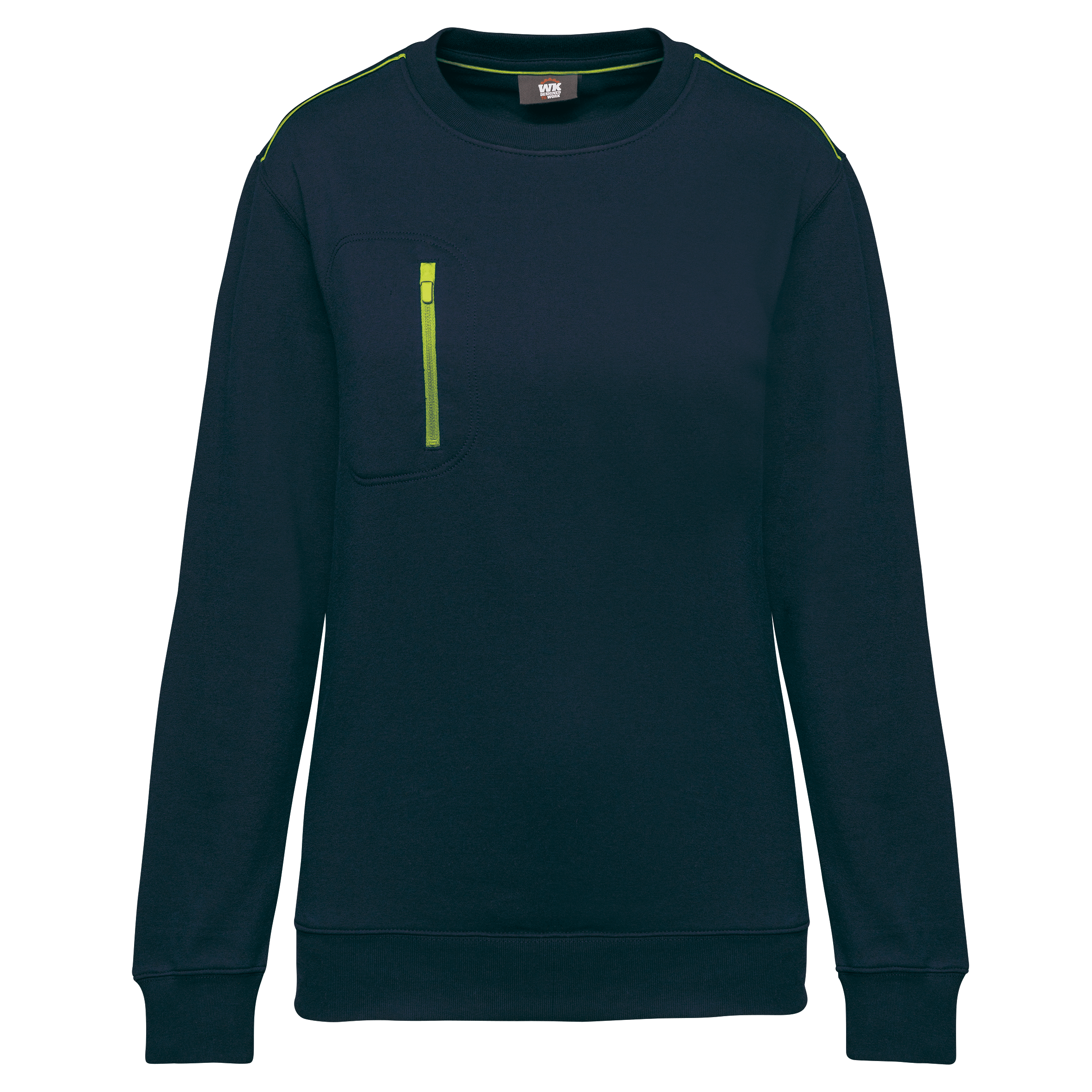 Sweatshirt Day To Day unissexo com bolso em contraste - Azul marinho / Amarelo fluorescente