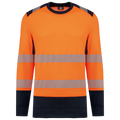 Sweatshirt de segurança em material reciclado decote redondo unissexo - Laranja de alta visibilidade / Azul marinho