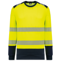 Sweatshirt de segurança em material reciclado decote redondo unissexo - Amarelo de alta visibilidade / Azul marinho