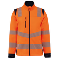 Casaco softshell de segurança em material reciclado com mangas amovíveis unissexo - Laranja de alta visibilidade / Azul marinho